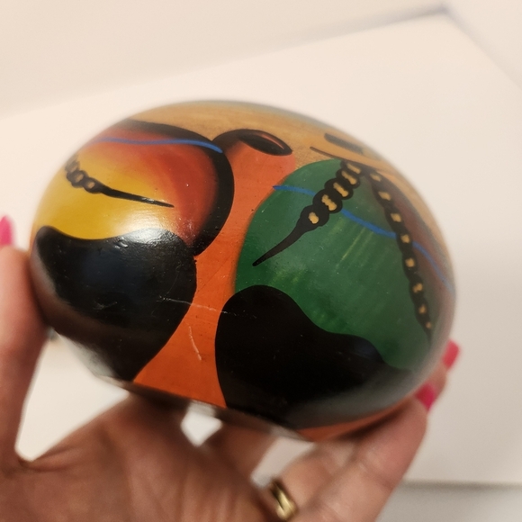 Vintage Peru Handpainted Art Pottery Small Round Clay Pot Lid Boho Folk Art - Picture 11 of 13
